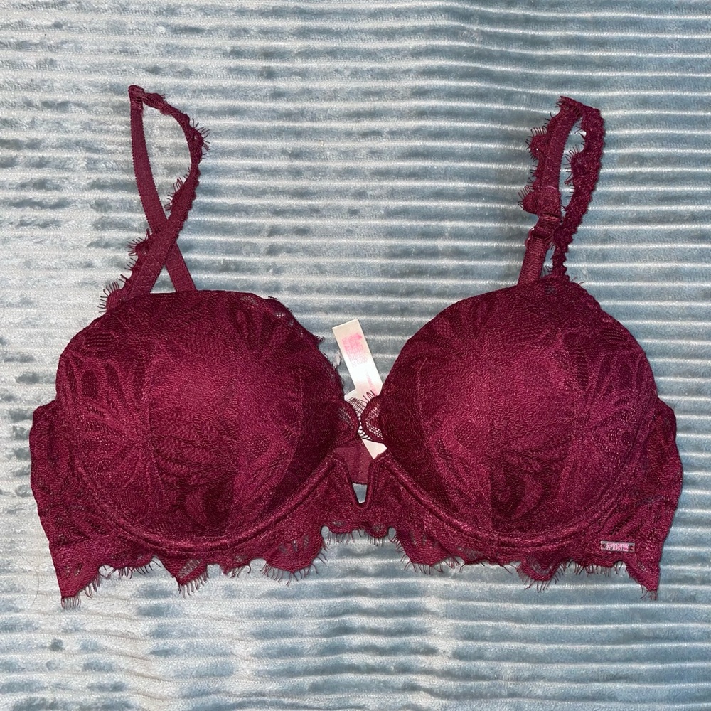 Pink Victoria’s Secret Burgundy Lace Bra Sz 36B